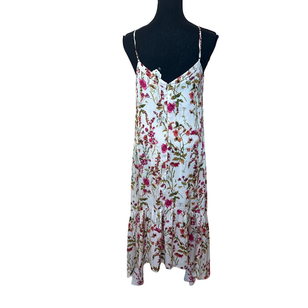 Great Jones White Floral Midi Slip Dress XXL Vacation Cottage Party Satin $300 - Picture 9 of 10